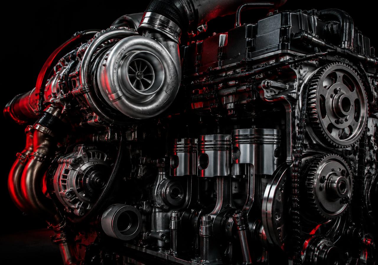 Diesel engine with turbocharger and gears